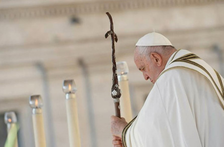 Pope Francis bent